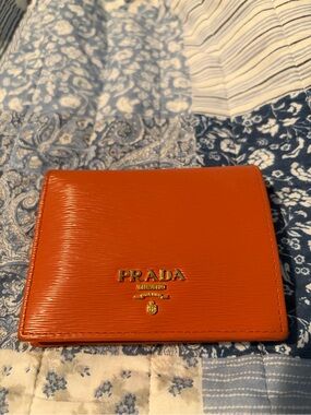 Prada Papaya Epi Leather Bifold Wallet with Gold Logo